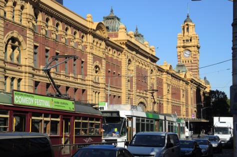 Flinders Street Station for trains, trams, subways, busses