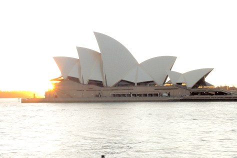 Sunrise lights the sails at Sydney Opera House