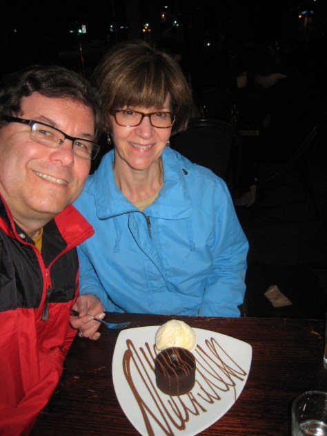 Is this our first "selfie" of the trip on nearly the last night domiciled in Australia? Chocolate soufflé with ice cream is a nice anniversary nightcap to Day 14 and Year 22 at the first retail location for (maybe-not-so-Mad) Max Brenner.