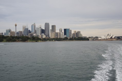 On the ferry to Manly, the big picture shows how the modern metropolitan skyline dominates the attention-getting Opera House at the right. At left, the tower that looks like a toasted marshmellow provides observation points that let tourists grasp the sights from city center to Pacific coastline.