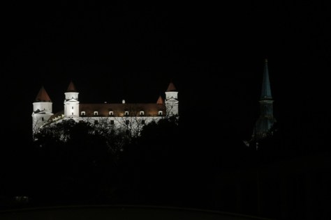 Bratislava Castle shining through the night sky