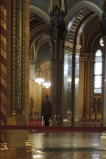 Armed soldier in the dome of the Budapest Parliament
