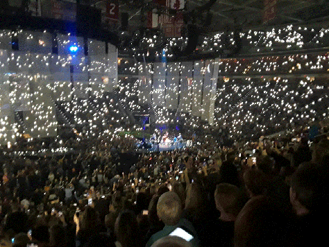 Transparent backdrop screens at all the stage sections for Justin Timberlake's Man of the Woods